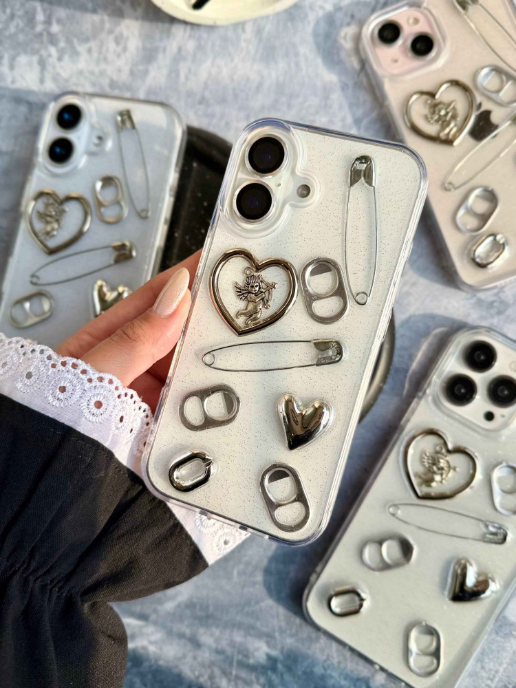 قاب طرح سنجاق و قلب کروم گوشی آیفون 15 پرومکس