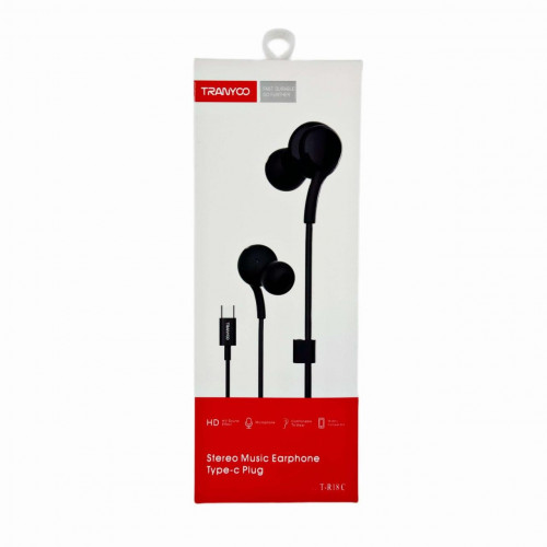 Wired handsfree with TRANYOO Type-C port model T-R18-C - Black