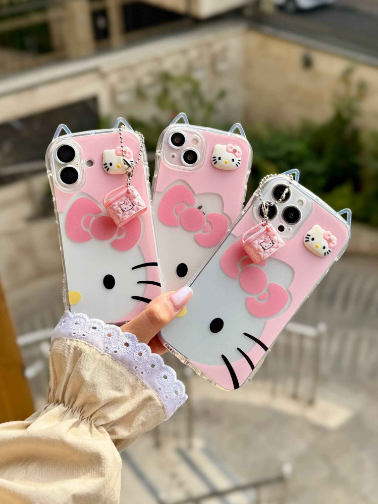 قاب طرح هلو کیتی گوش دار (بدون آویز) گوشی آیفون 13 پرو